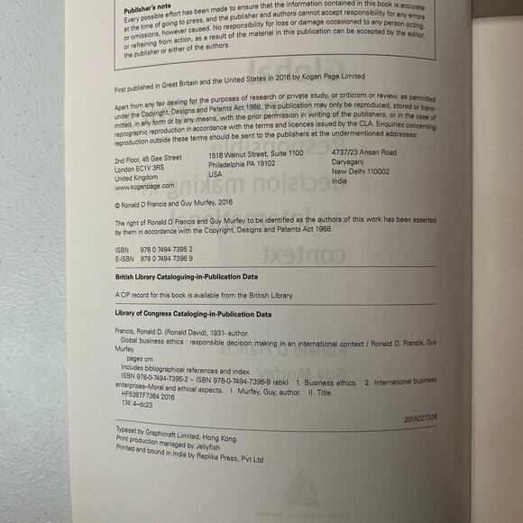 Ronald D. Francis & Guy Murfey Global Business Ethics Book - Picture 4 of 7